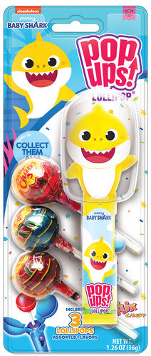 Sweet Palace Baby Shark Pop Ups! colorful fabric baby clothing accessory with playful shark design on white background.
