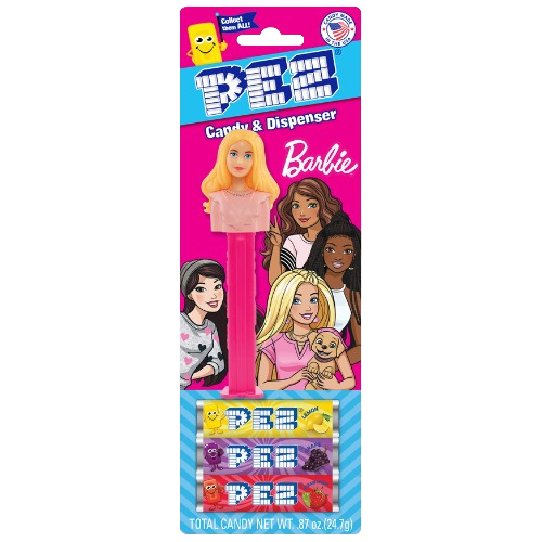 Black-haired PEZ Barbie from Sweet Palace featuring Barbie's signature style, collectible PEZ candy dispenser.