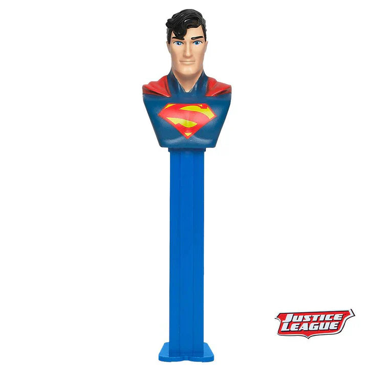 Batman PEZ dispenser from Justice League by Sweet Palace, featuring detailed Batman character and iconic logo design.