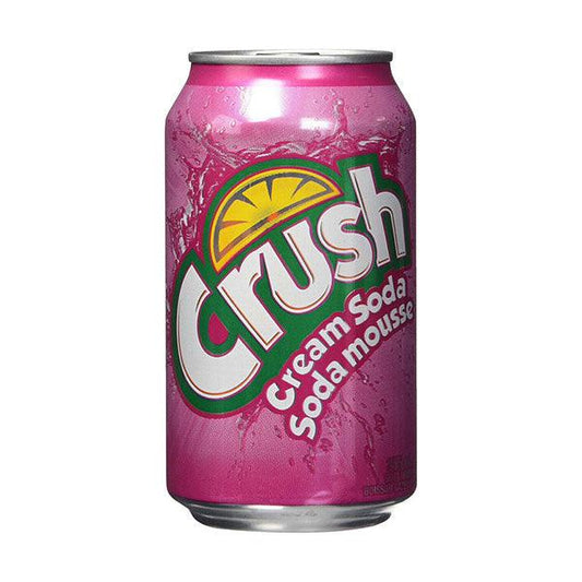 Sweet Palace Crush Cream Soda in a 355ml pink can, refreshing beverage with creamy vanilla flavor and vibrant pink design.