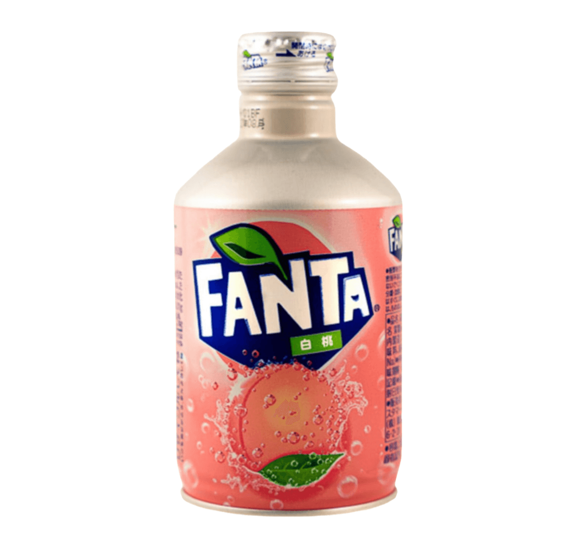 Fanta White Peach beverage in a clear plastic bottle with a white peach flavor label, produced by Sweet Palace.