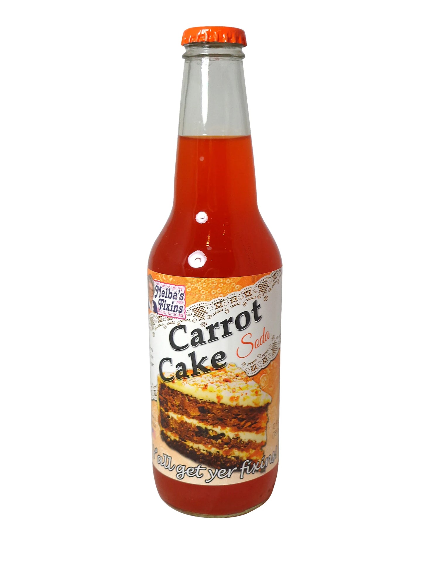 Sweet Palace Melba's Fixins Soda bottle with colorful butterscotch candy and vibrant label, showcasing a refreshing soda drink.