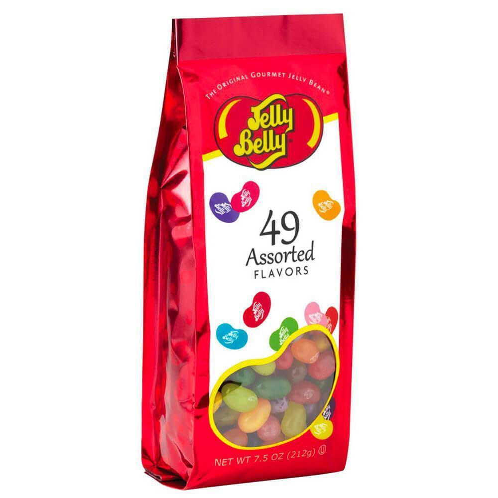 Assorted Jelly Belly candy flavors from Sweet Palace in a 0.5-pound bag, featuring a colorful variety of jelly beans.