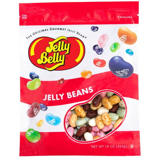 Assorted Jelly Belly Coldstone candies in a clear bag, showcasing colorful, fruit-flavored jelly beans from Sweet Palace.