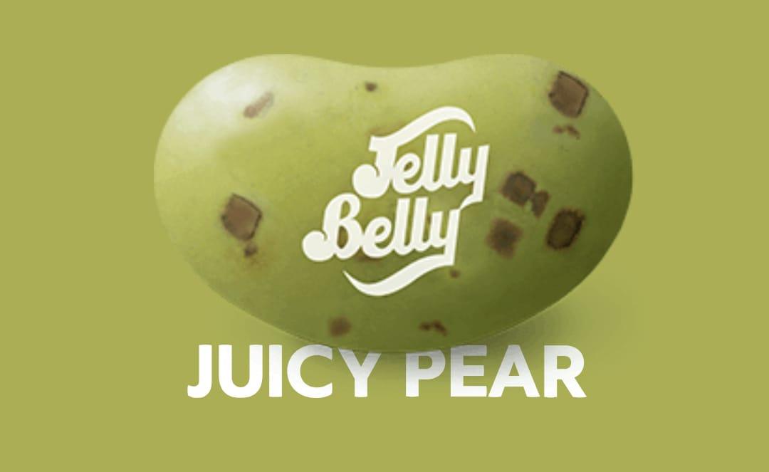 Sweet Palace Juicy Pear Jelly Belly candy in a clear bag showing colorful pear-shaped candies