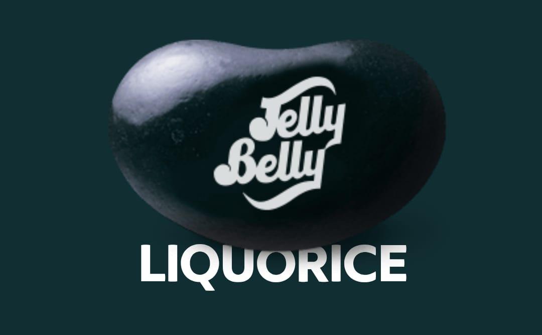 Assorted Jelly Belly Liquorice candies from Sweet Palace in a clear bag, showing colorful, chewy liquorice pieces.