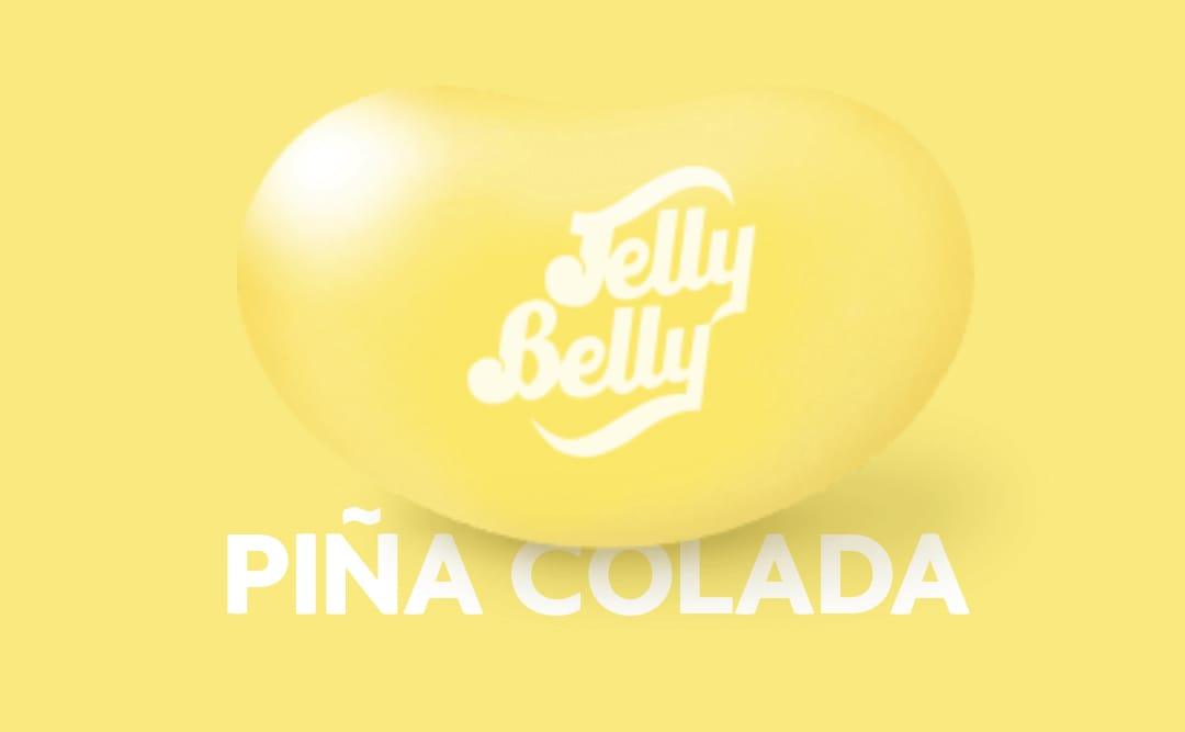 Assorted Jelly Belly Pina Colada candy pieces from Sweet Palace in a clear bag, showcasing colorful, fruity jelly beans.