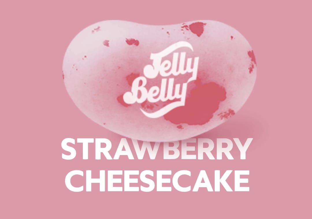 Sweet Palace Jelly Belly Strawberry Cheesecake candy in a clear bag, showcasing vibrant pink and white jelly beans.