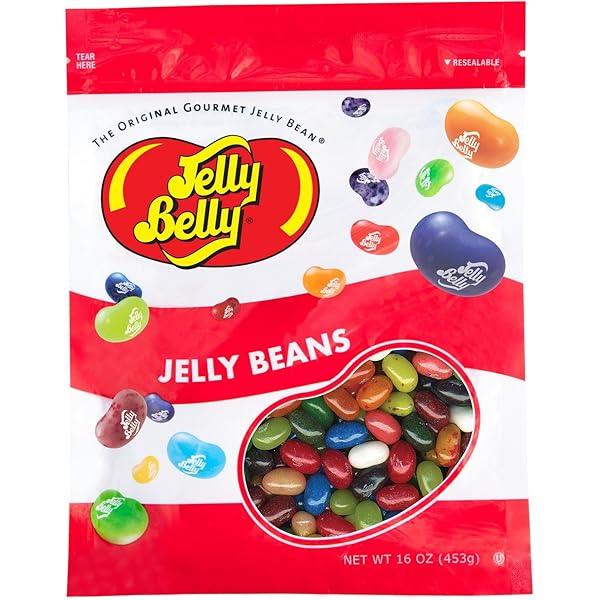 Assorted Jelly Belly Tropical Mix candies in colorful packaging, featuring a variety of tropical fruit flavors from Sweet Palace.