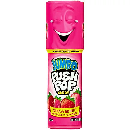Sweet Palace Push Pop candy in a clear plastic tube with colorful flavor sections, a popular lollipop treat.