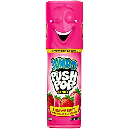 Sweet Palace Push Pop candy in a clear plastic tube with colorful flavor sections, a popular lollipop treat.