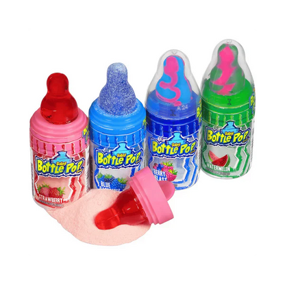 Sweet Palace Baby Bottle Pop candy in a clear plastic bottle, colorful lollipop inside, ready for enjoying sweet treats.