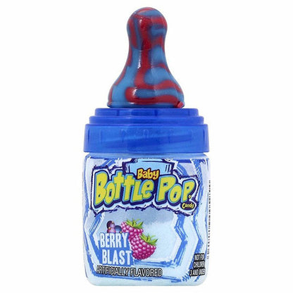 Sweet Palace Baby Bottle Pop candy in a small plastic baby bottle-shaped container with colorful candy inside.