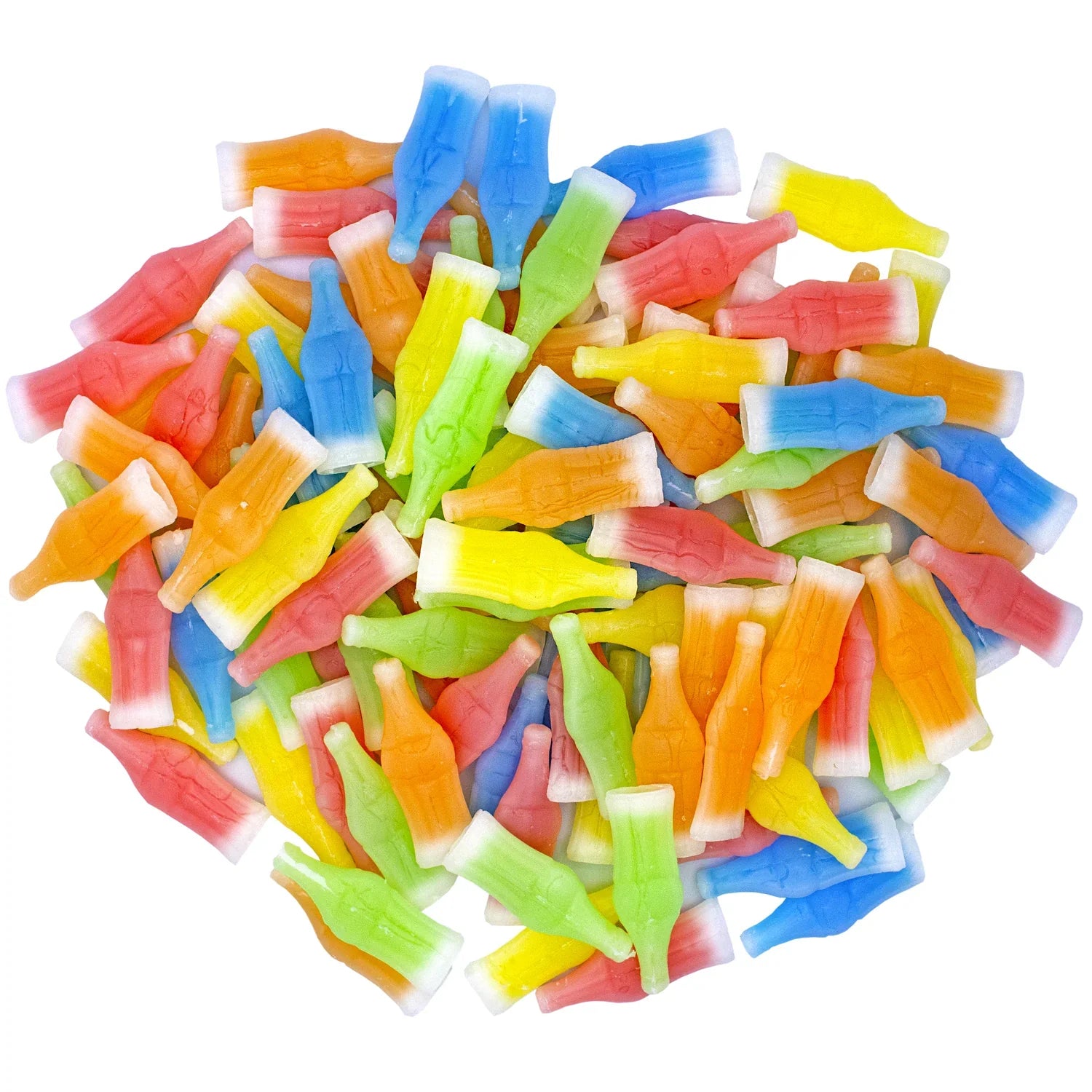 Sweet Palace wax candy bottles, colorful candy-filled wax bottles in various flavors, on a plain background.