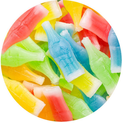 Colorful wax candy bottles from Sweet Palace, shaped like vintage candy, in assorted bright colors and glossy finishes.