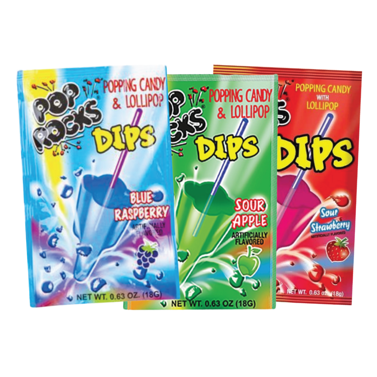 Blue raspberry Pop Rocks candy dip by Sweet Palace, with sparkling candy crystals and colorful packaging.