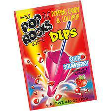 Blue raspberry Pop Rocks dip candy by Sweet Palace showing colorful popping candy in a clear container.