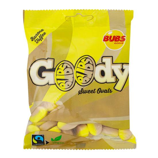 Sweet Palace Bubs Swedish Candy Banana Toffee, soft and chewy banana-flavored candy with a caramel-like texture.