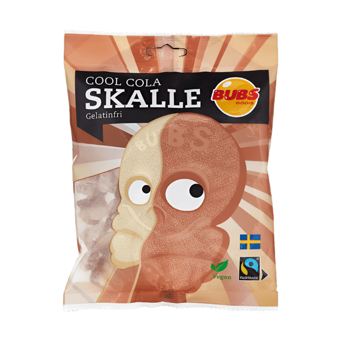 Swedish Candy Cool Cola Skalle by Sweet Palace, colorful cola-flavored skull-shaped gummy candy on a white background.