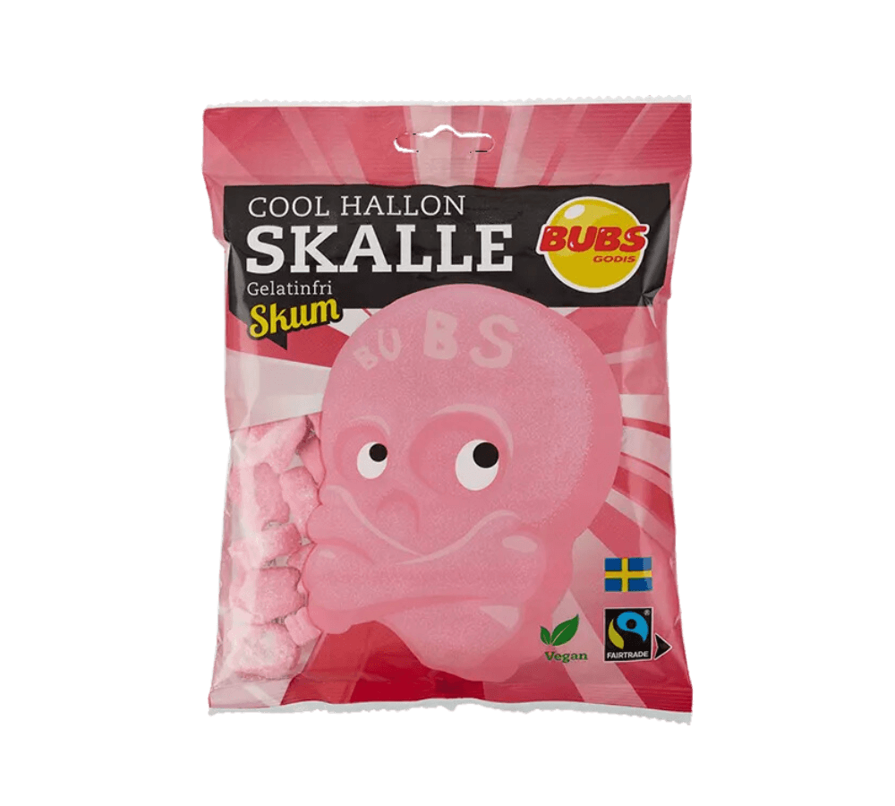 Swedish Candy Cool Hallonskalle skull shaped candy by Sweet Palace, featuring bright raspberry flavor and colorful packaging.