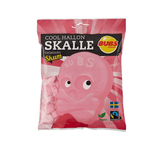 Swedish Bubs Candy Cool Hallonskalle skull-shaped raspberry-flavored gummy candy from Sweet Palace.