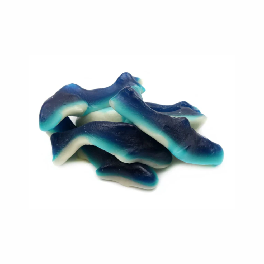Colorful gummy shark candy from Sweet Palace, shaped like a realistic shark with detailed features and vibrant colors.