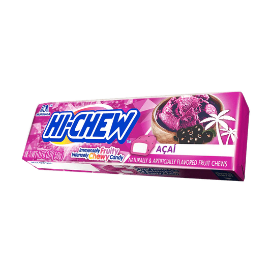 Hi-Chew Acai Stick candy from Sweet Palace, showing a colorful, fruity chewy snack with acai flavor in bright packaging.