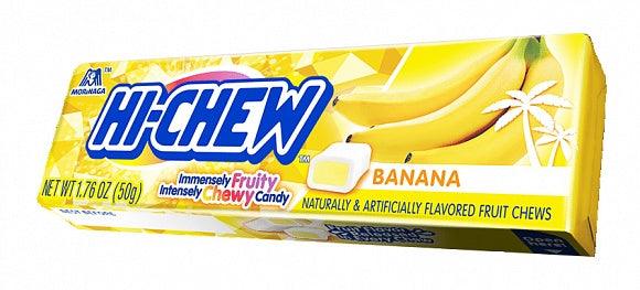 Hi-Chew Banana Stick candy from Sweet Palace, showing a colorful, chewy banana-flavored candy on a white background.