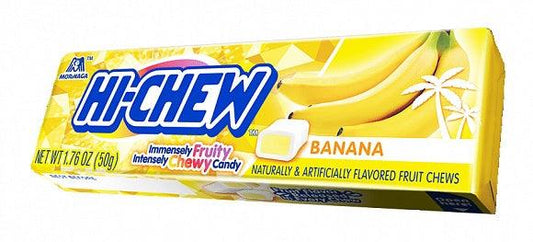 Hi-Chew Banana Stick candy by Sweet Palace, showing vibrant yellow banana-flavored chewy candy packaging.