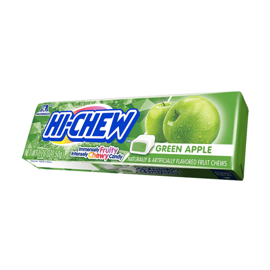Hi-Chew Green Apple candy stick by Sweet Palace showing vibrant green apple-flavored chewy candy