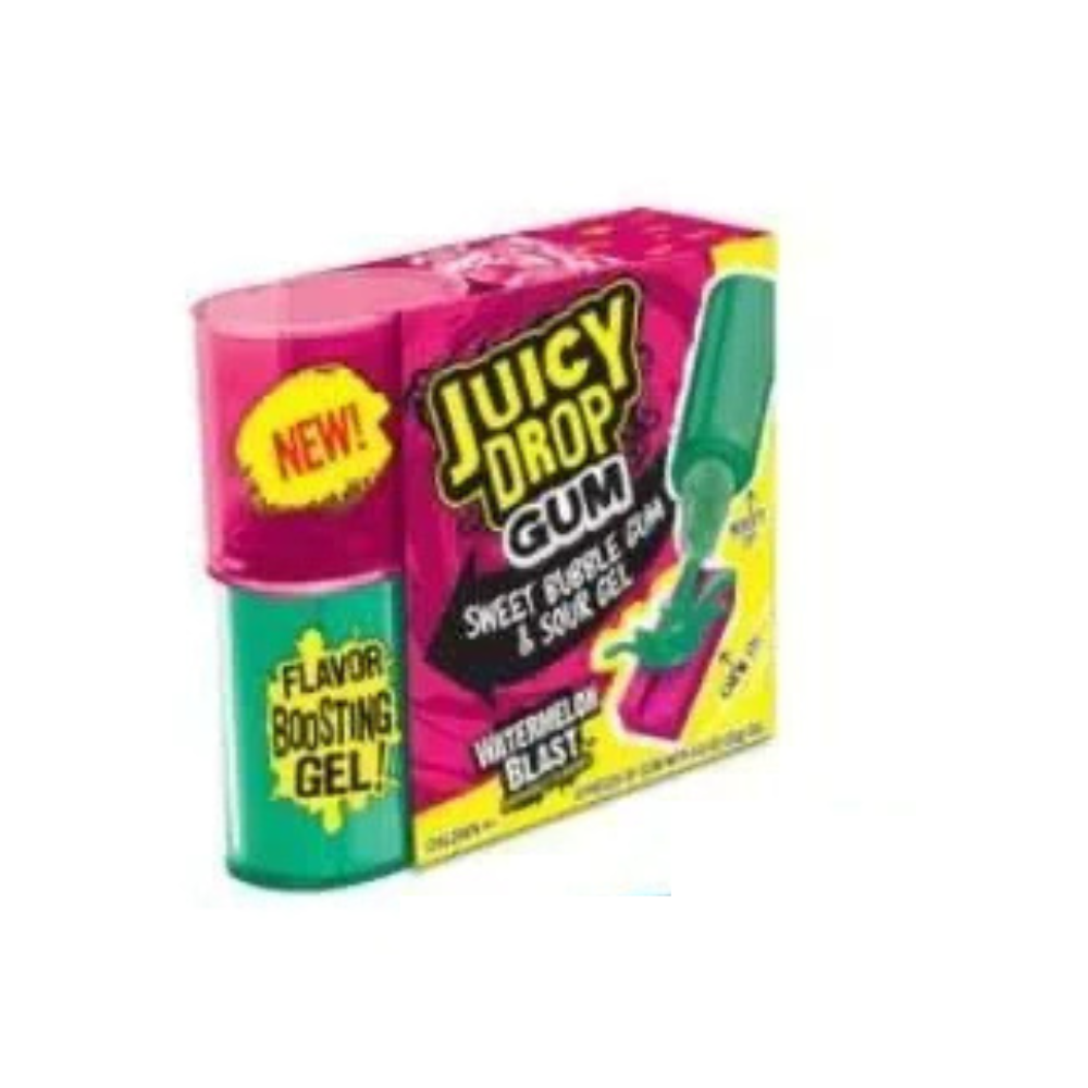 Juicy Drop Gum Watermelon Blast candy by Sweet Palace, showing vibrant watermelon-flavored gum with bright packaging.