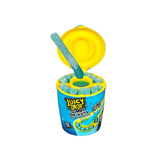 Blue Rebel Juicy Drop Gummy Dip'N Stix candy by Sweet Palace, featuring blue gummy sticks with dip flavoring.