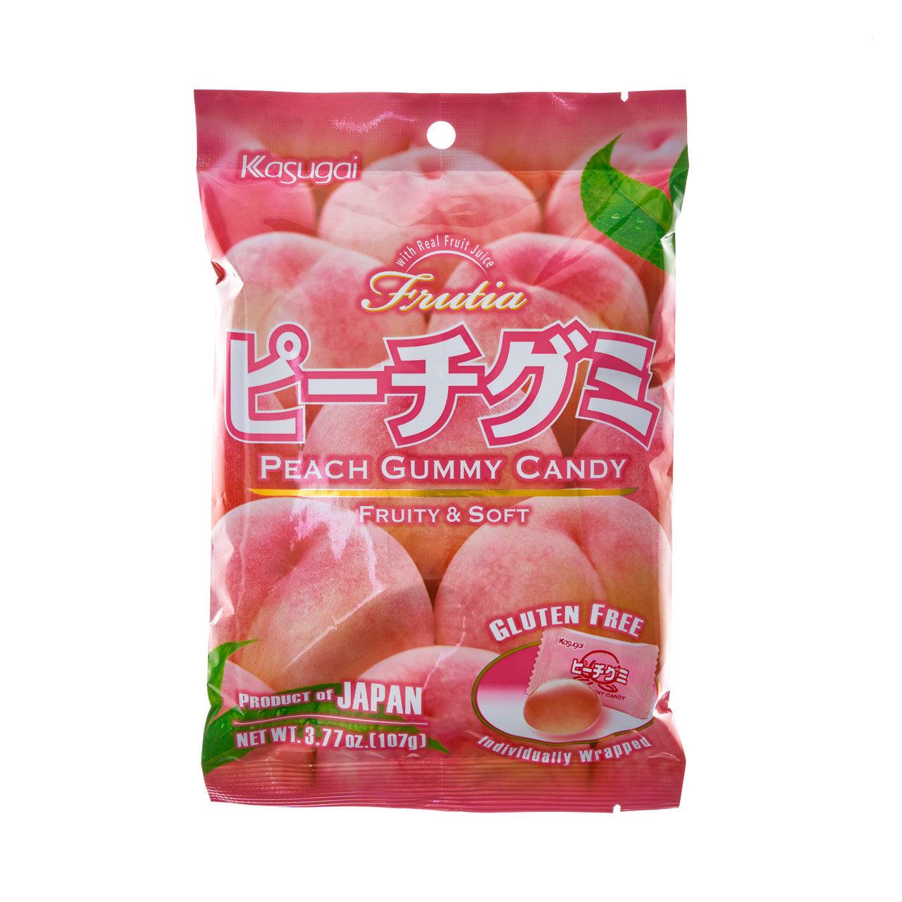 Kasugai Peach Candy by Sweet Palace, colorful peach-flavored candies in a clear container, perfect for snacking.