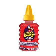 Lucas Gusano Chamoy candy from Sweet Palace, featuring spicy tamarind-flavored gummy worms on a white background.