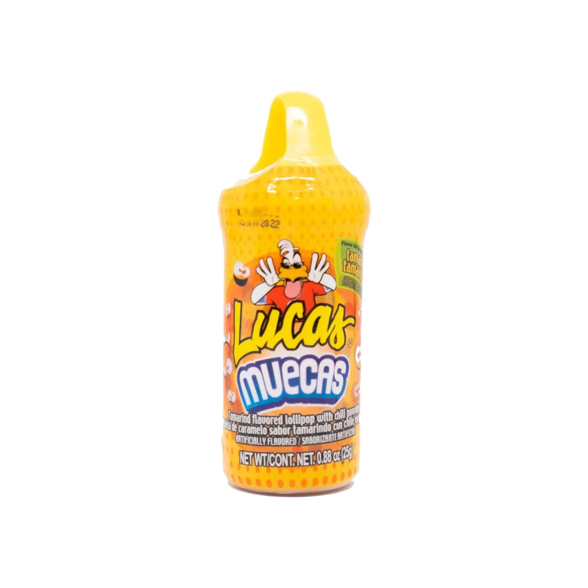 Lucas Muecas Tamarind candy from Sweet Palace, colorful tamarind-flavored lollipop with chili coating and fruit flavor details.