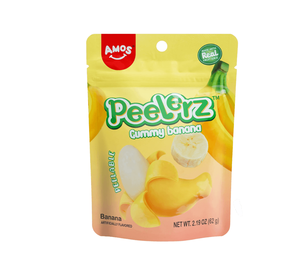 Sweet Palace Peelerz Banana candy bag, 6 oz, colorful banana-shaped sweets in bright packaging.