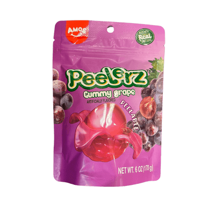 Sweet Palace Peelerz Grape candy in a 6 oz package with colorful grape-shaped candies.