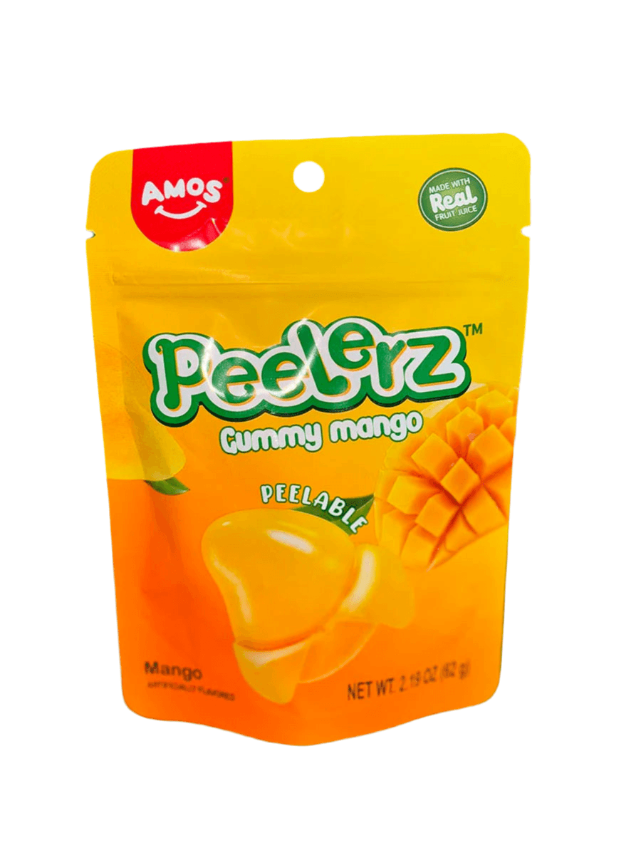 Sweet Palace Peelerz Mango candy in 6 oz package, colorful mango-shaped sweets on the front of the packaging