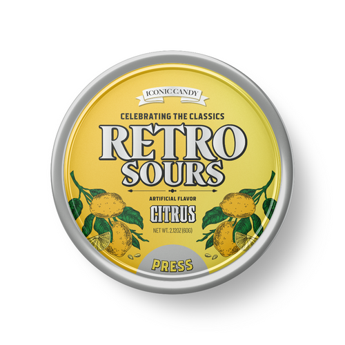 Colorful Retro Sours Citrus candies from Sweet Palace, with vibrant citrus-flavored gummy sweets in bright wrappers.