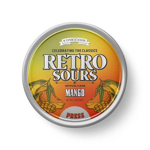 Colorful Retro Sours Mango candy from Sweet Palace, featuring bright mango-flavored sour candies in vibrant packaging.