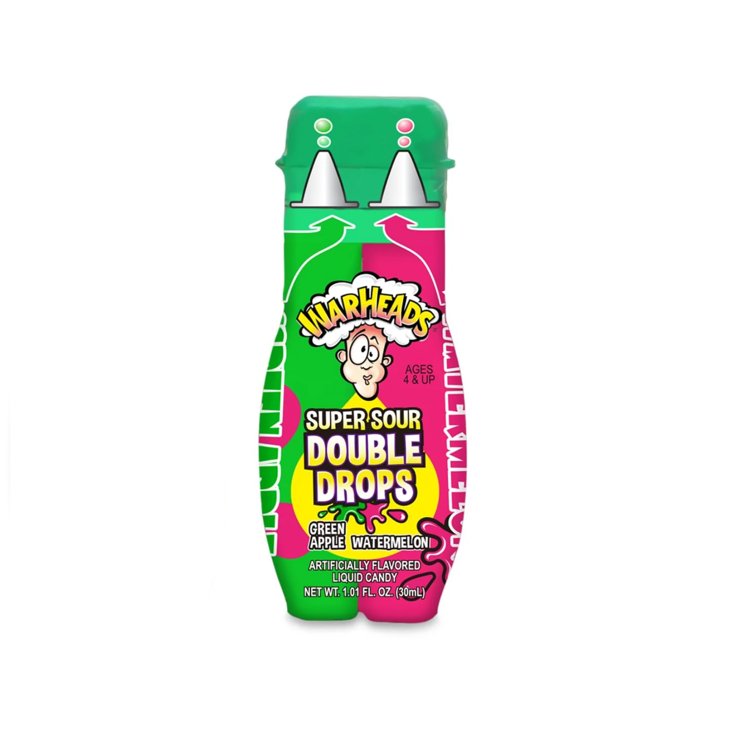 Warheads Double Drops Green Apple Watermelon candy in colorful packaging, showcasing tart, fruity candies from Sweet Palace.