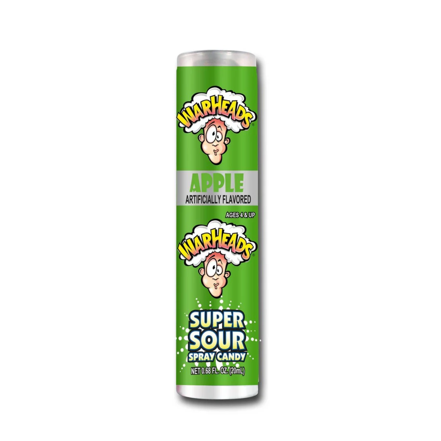 Warheads Spray Candy Apple from Sweet Palace, vibrant red candy spray on a fresh apple, ready to enjoy a tangy treat.