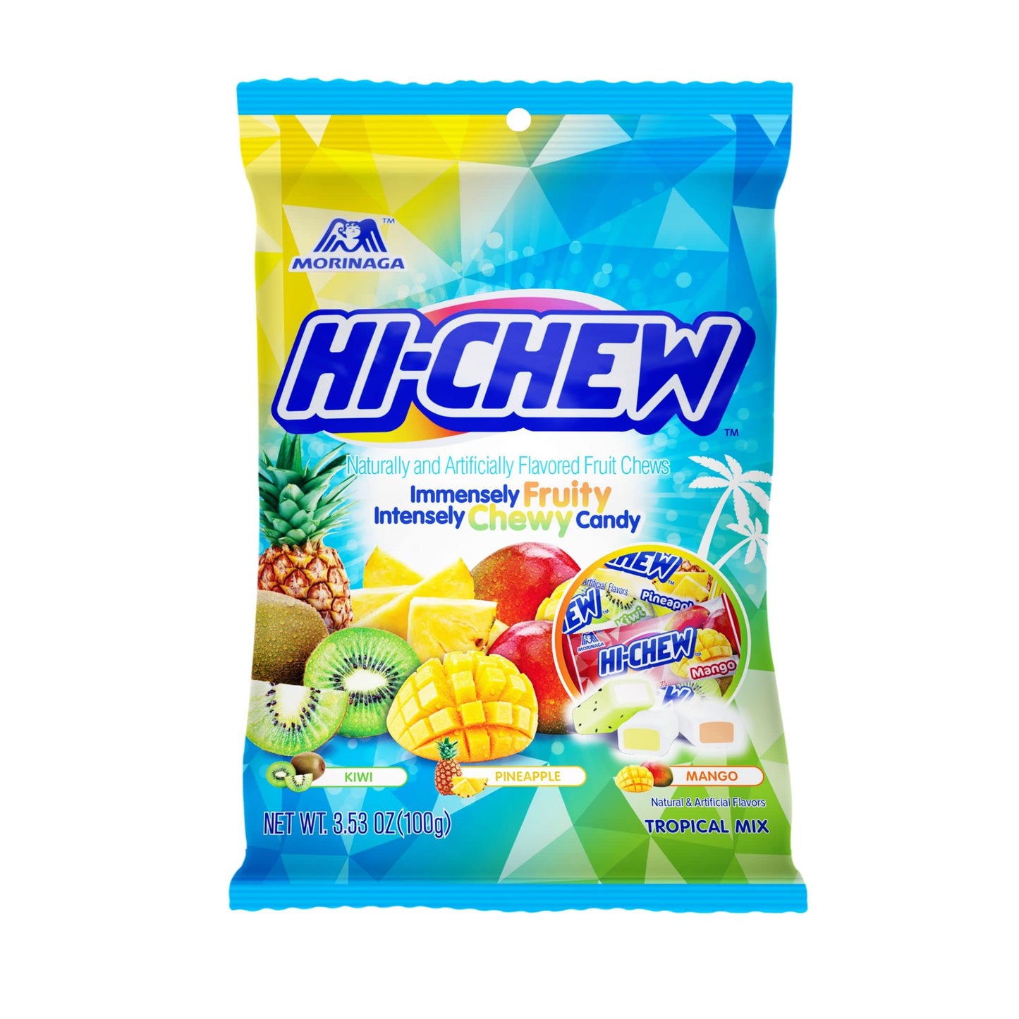 Assorted Hi-Chew candies in original mix by Sweet Palace, colorful chewy fruit-flavored candies in a clear bag.