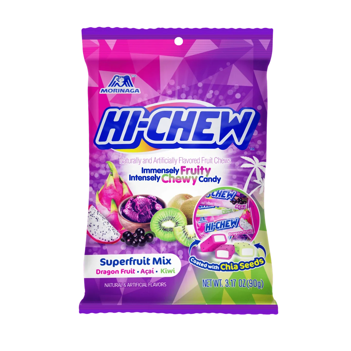 Assorted Hi-Chew candies by Sweet Palace in colorful packaging, showcasing chewy fruit-flavored candies in various flavors.