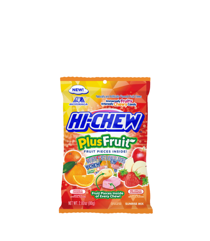 Assorted Hi-Chew candies in original mix by Sweet Palace, colorful chewy fruit-flavored candies on a white background.