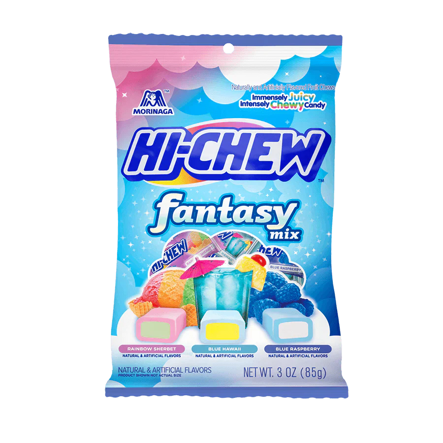 Assorted Hi-Chew candies from Sweet Palace in original mix, featuring colorful fruit-flavored chewy candies in a close-up view.