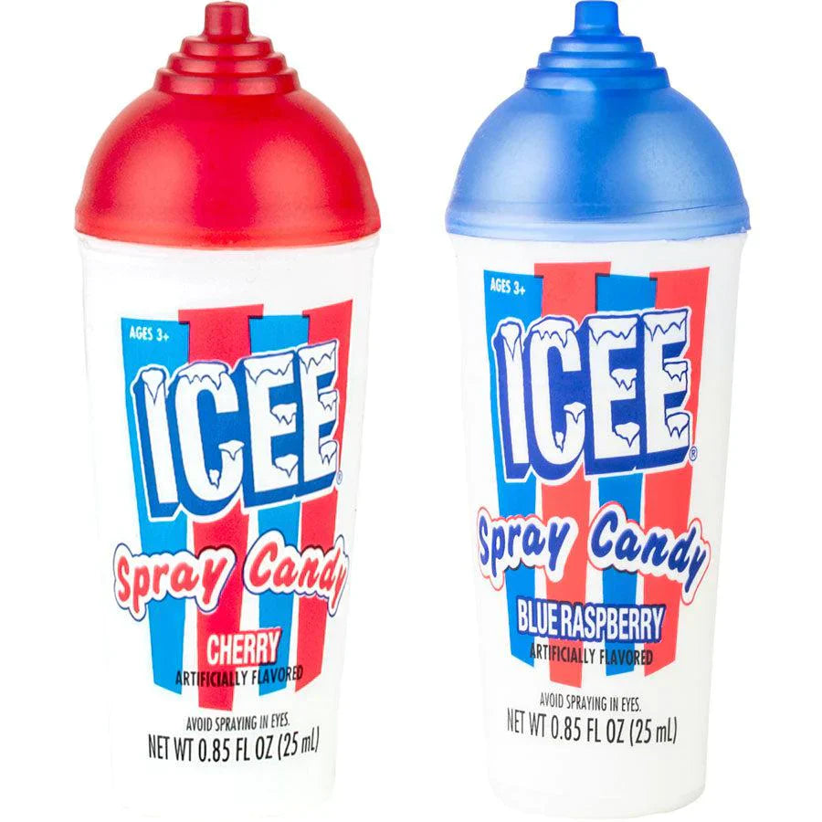 Sweet Palace Icee Spray & Squeeze Candy in colorful packaging, showcasing vibrant candy with playful design and bright colors.