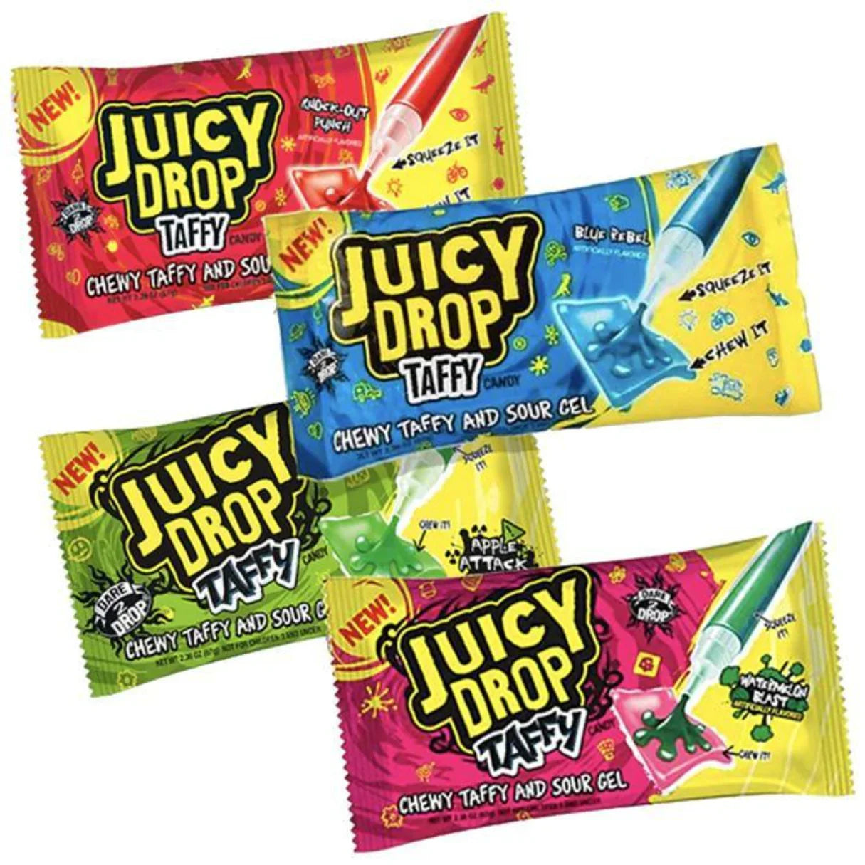 Juicy Drop candy pop from Sweet Palace featuring a colorful, fruity flavored lollipop with a playful design.