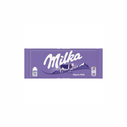 Sweet Palace Milka chocolates candy with Alpine milk flavor, featuring purple packaging and chocolate pieces.