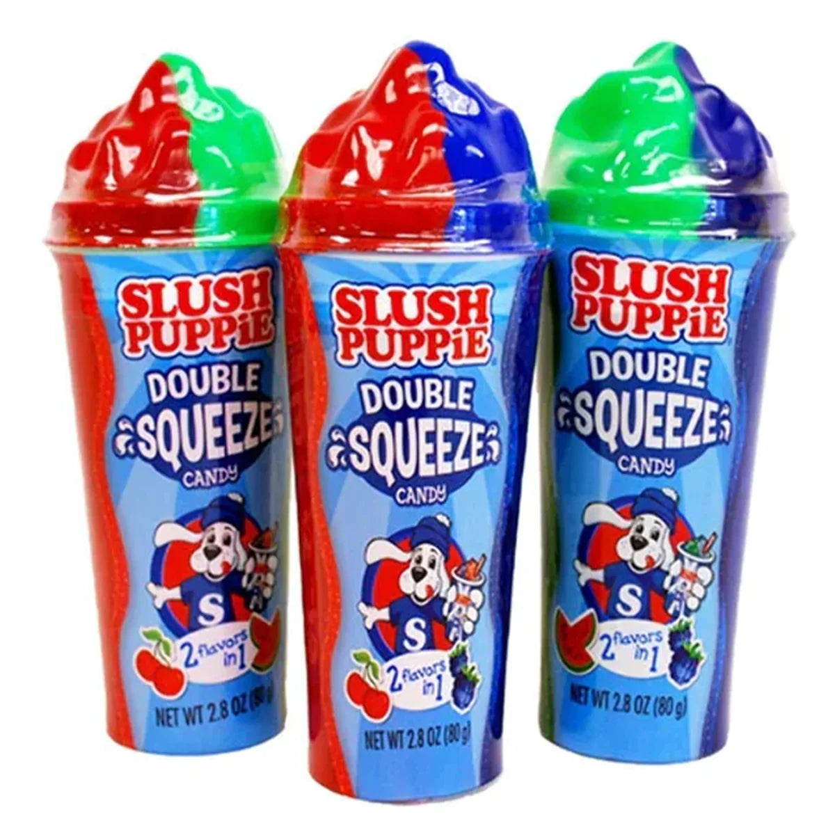 Sweet Palace Slush Puppie Squeeze Candy, colorful chewy candy with Slush Puppie flavor and fun squeeze packaging.